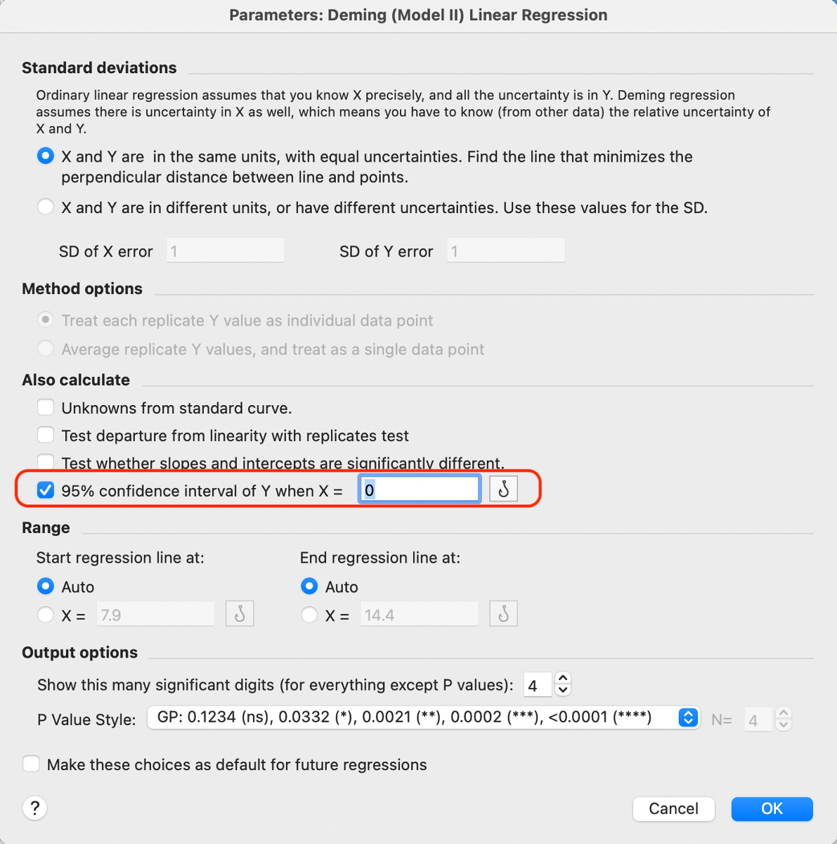 Bug Fixed Standard Error and 95 Confidence Interval for Y when X ≠ 0